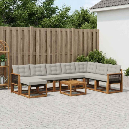Utomhussoffset med kudde 9 pcs Naturlig och Ljusgrå