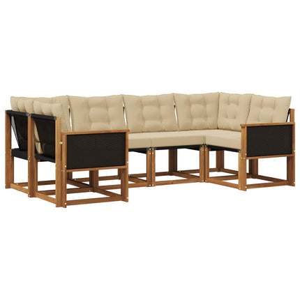 Utomhussoffset med kudde 6 pcs Naturlig och Beige