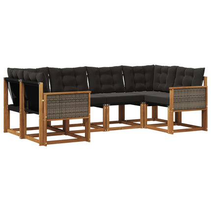 Utomhussoffset med kudde 6 pcs Naturlig och svart