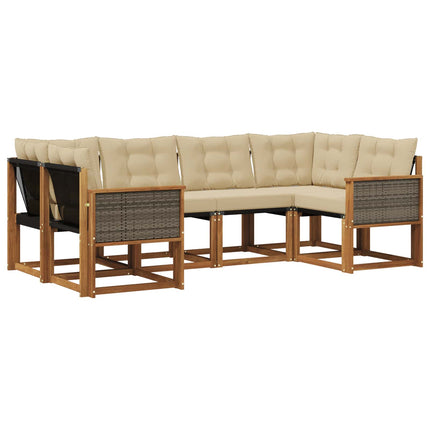 Utomhussoffset med kudde 6 pcs Naturlig och Beige
