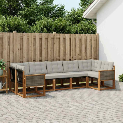 Utomhussoffset med kudde 7 pcs Naturlig och Ljusgrå
