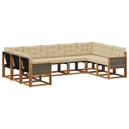 Utomhussoffset med kudde 9 pcs Naturlig och Beige