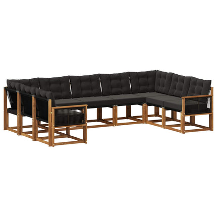 Utomhussoffset med kudde 9 pcs Naturlig och svart
