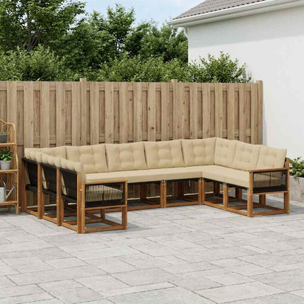 Utomhussoffset med kudde 9 pcs Naturlig och Beige