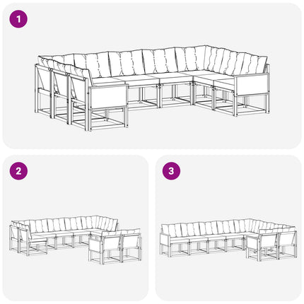 Utomhussoffset med kudde 9 pcs Naturlig och ljusgrå