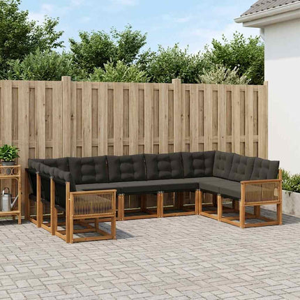 Utomhussoffset med kudde 9 pcs Naturlig och svart