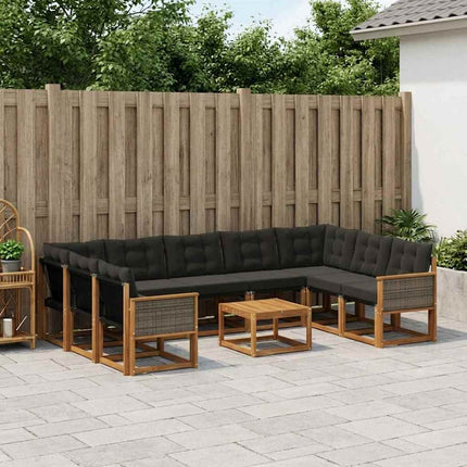 Utomhussoffset med kudde 10 pcs Naturlig och svart