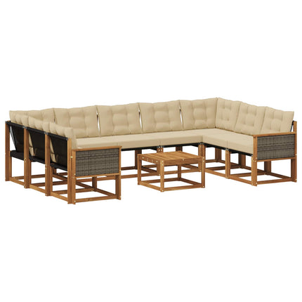 Utomhussoffset med kudde 10 pcs Naturlig och Beige