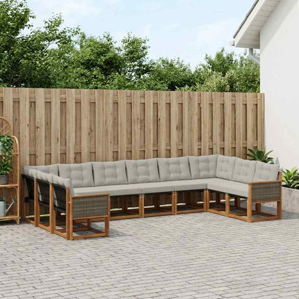 Utomhussoffset med kudde 10 pcs Naturlig och Ljusgrå