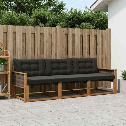 Utomhussoffset med kudde 3 pcs Naturlig och svart