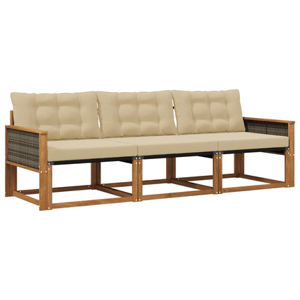 Utomhussoffset med kudde 3 pcs Naturlig och Beige