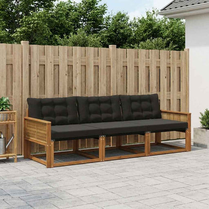Utomhussoffset med kudde 3 pcs Naturlig och svart