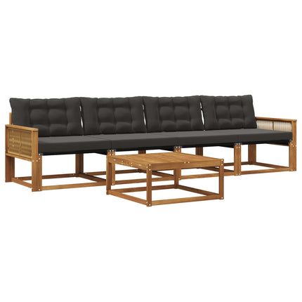 Utomhussoffset med kudde 5 pcs Naturlig och svart