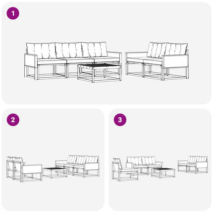 Utomhussoffset med kudde 6 pcs Naturlig och svart
