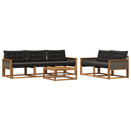 Utomhussoffset med kudde 6 pcs Naturlig och svart