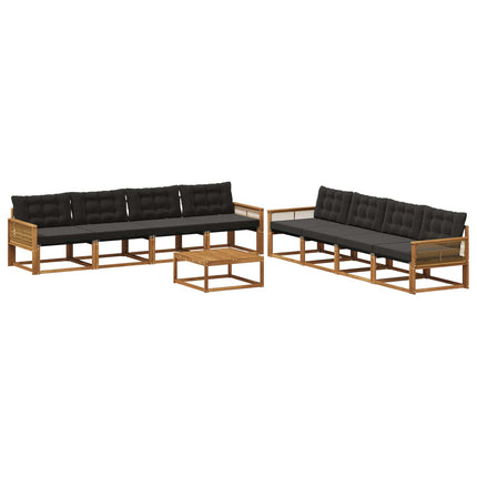Utomhussoffset med kudde 9 pcs Naturlig och svart