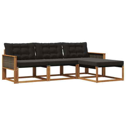 Utomhussoffset med kudde 4 pcs Naturlig och svart