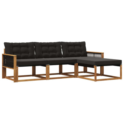 Utomhussoffset med kudde 4 pcs Naturlig och svart