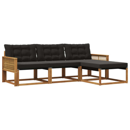 Utomhussoffset med kudde 4 pcs Naturlig och svart