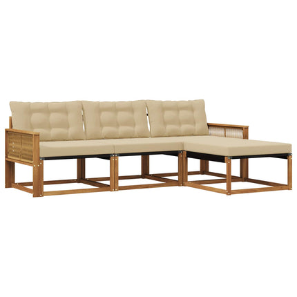 Utomhussoffset med kudde 4 pcs Naturlig och Beige