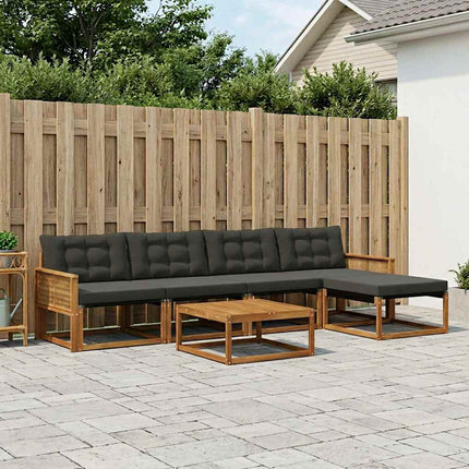 Utomhussoffset med kudde 6 pcs Naturlig och svart