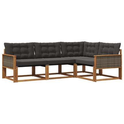 Utomhussoffset med kudde 4 pcs Naturlig och svart