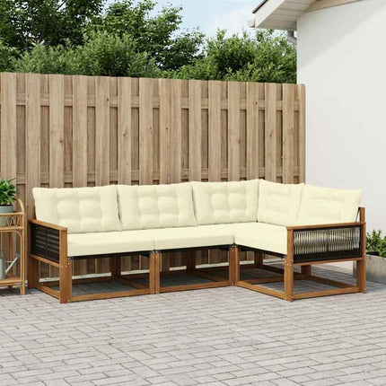 Utomhussoffset med kudde 4 pcs Naturlig och Grädde