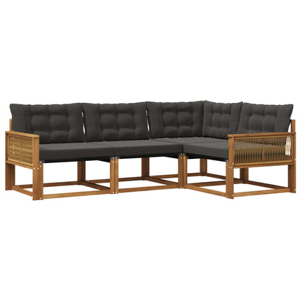 Utomhussoffset med kudde 4 pcs Naturlig och svart
