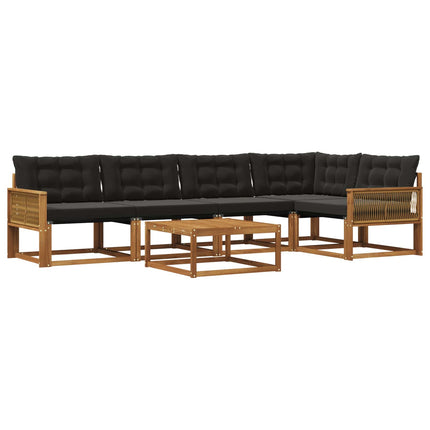 Utomhussoffset med kudde 6 pcs Naturlig och svart