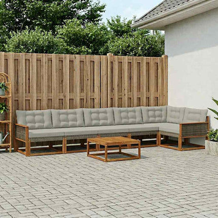 Utomhussoffset med kudde 7 pcs Naturlig och ljusgrå
