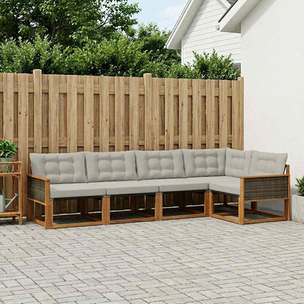 Utomhussoffset med kudde 7 pcs Naturlig och ljusgrå