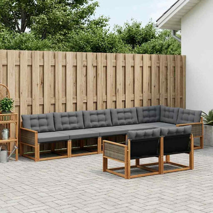 Utomhussoffset med kudde 8 pcs Naturlig och svart