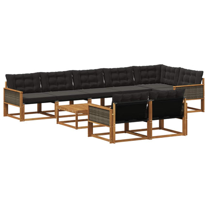 Utomhussoffset med kudde 9 pcs Naturlig och svart