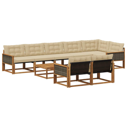 Utomhussoffset med kudde 9 pcs Naturlig och Beige