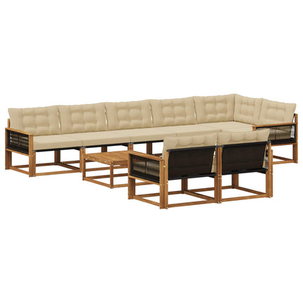 Utomhussoffset med kudde 9 pcs Naturlig och Beige