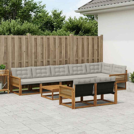 Utomhussoffset med kudde 9 pcs Naturlig och ljusgrå