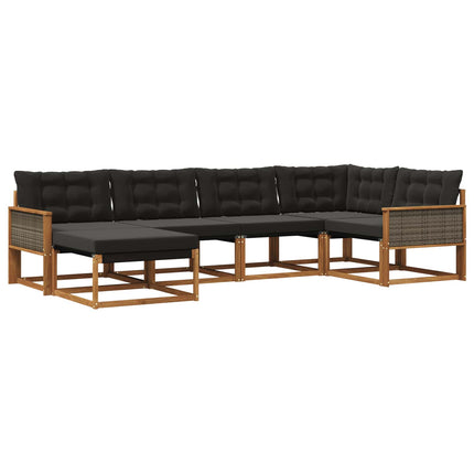 Utomhussoffset med kudde 6 pcs Naturlig och svart