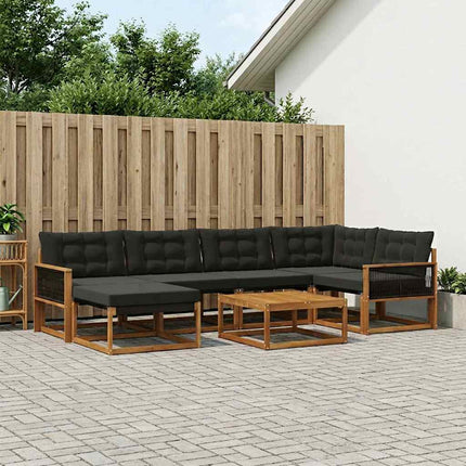 Utomhussoffset 7 pcs Naturlig och svart Massivt Akaciaträ