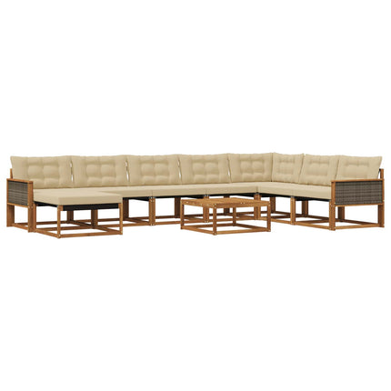 Utomhussoffset 9 pcs Naturlig och Beige Massivt Akaciaträ