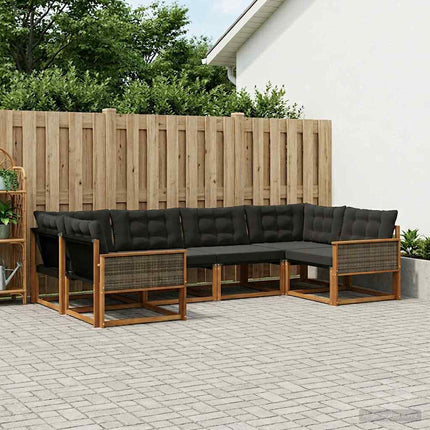 Utomhussoffset med kudde 6 pcs Naturlig och svart
