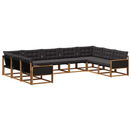 Utomhussoffset med kudde 9 pcs Naturlig och svart