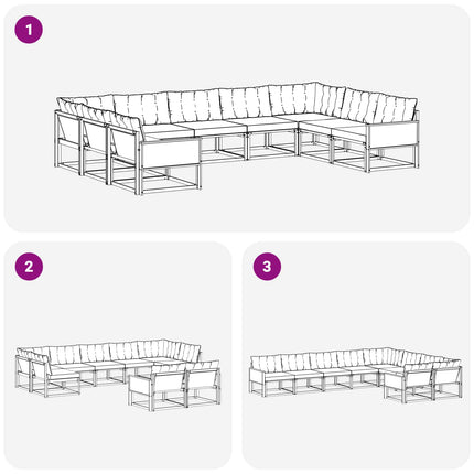 Utomhussoffset med kudde 9 pcs Naturlig och svart