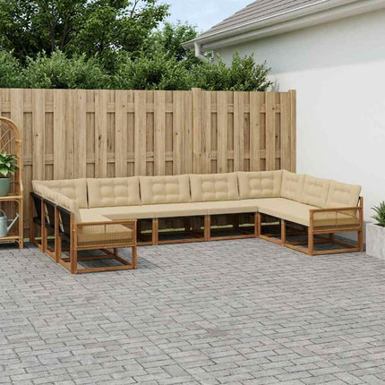 Utomhussoffset med kudde 9 pcs Naturlig och Beige