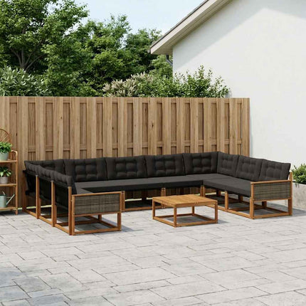 Utomhussoffset med kudde 10 pcs Naturlig och svart