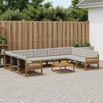 Utomhussoffset med kudde 10 pcs Naturlig och ljusgrå