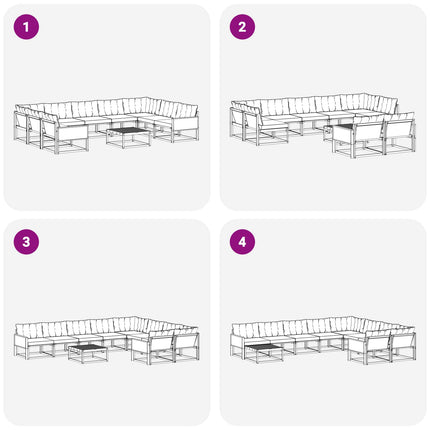 Utomhussoffset med kudde 10 pcs Naturlig och ljusgrå