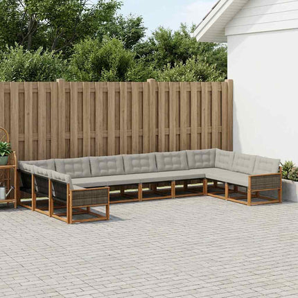 Utomhussoffset med kudde 10 pcs Naturlig och ljusgrå