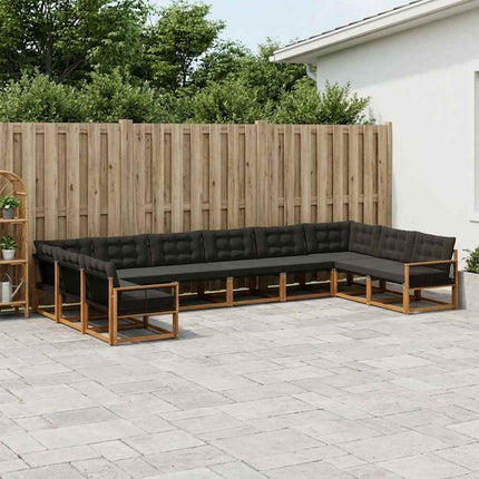 Utomhussoffset med kudde 10 pcs Naturlig och svart