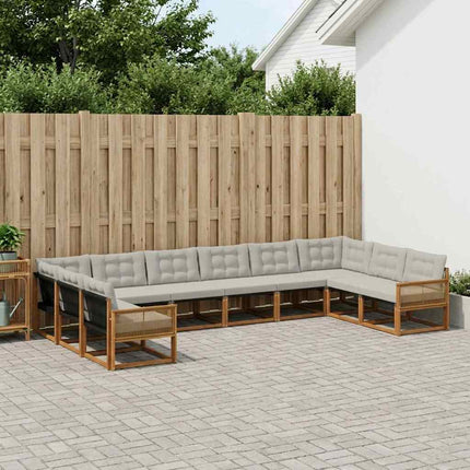 Utomhussoffset med kudde 10 pcs Naturlig och ljusgrå
