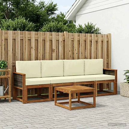 Utomhussoffset med kudde 4 pcs Naturlig och Grädde